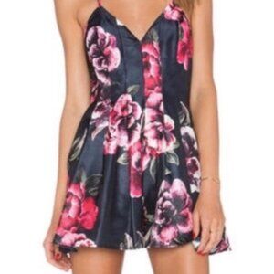 KEEPSAKE The Label Black Blue Floral V-Neck Romper NWOT Size XS